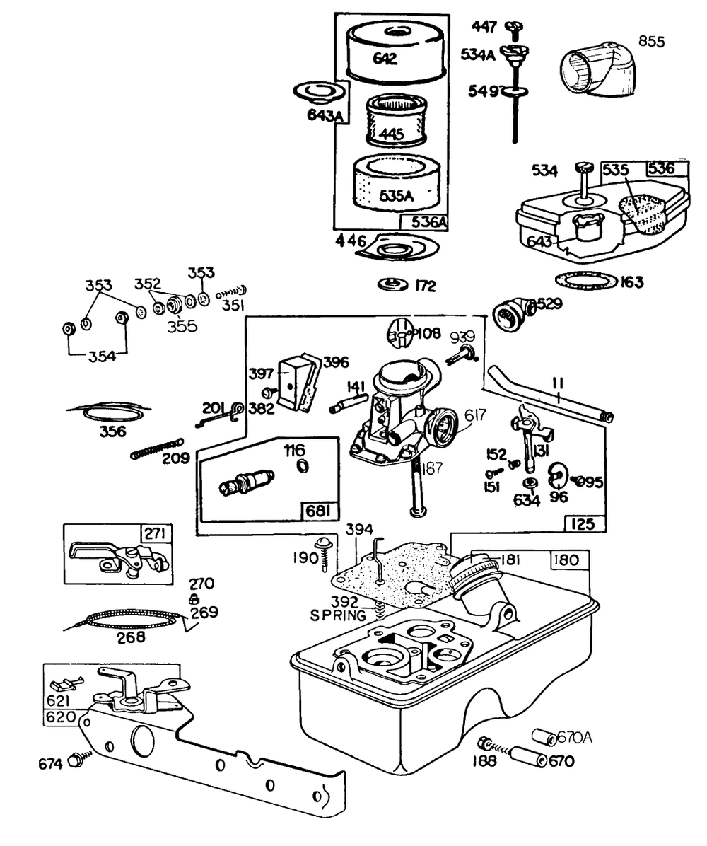 Carburetor,fuel Tank, A/C Grp. Diagram and Parts List for 93502-5151-XX  Briggs and Stratton Engine
